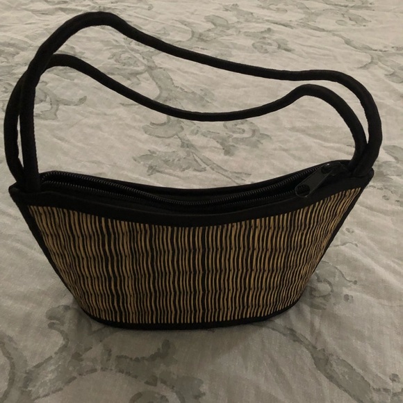 Bamboo purse with black handles. - Picture 2 of 4